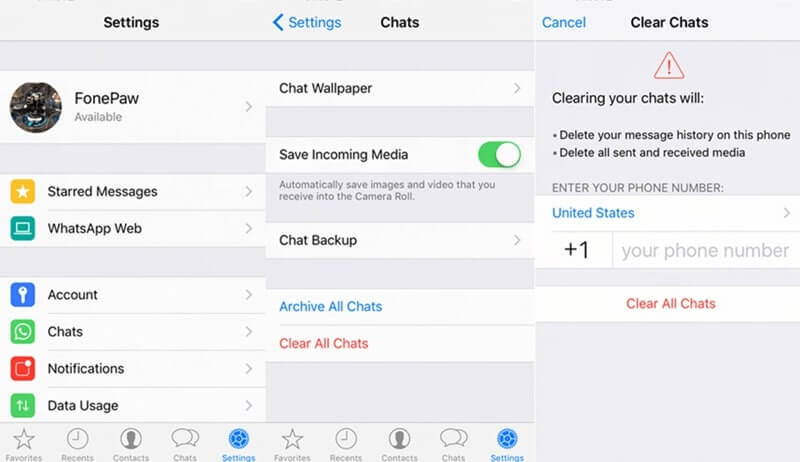 clear whatsapp history on iphone - clear all cache