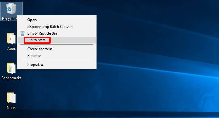 how to hide recycle bin - pin to start