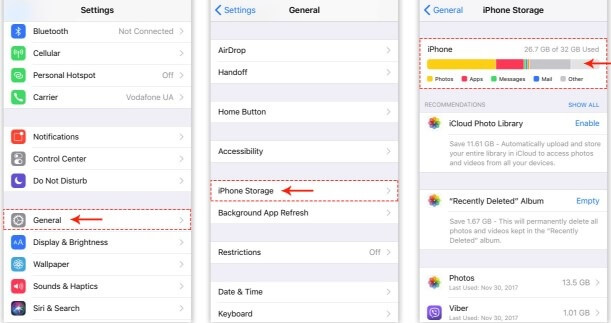 free up more space on the iPhone- check storage