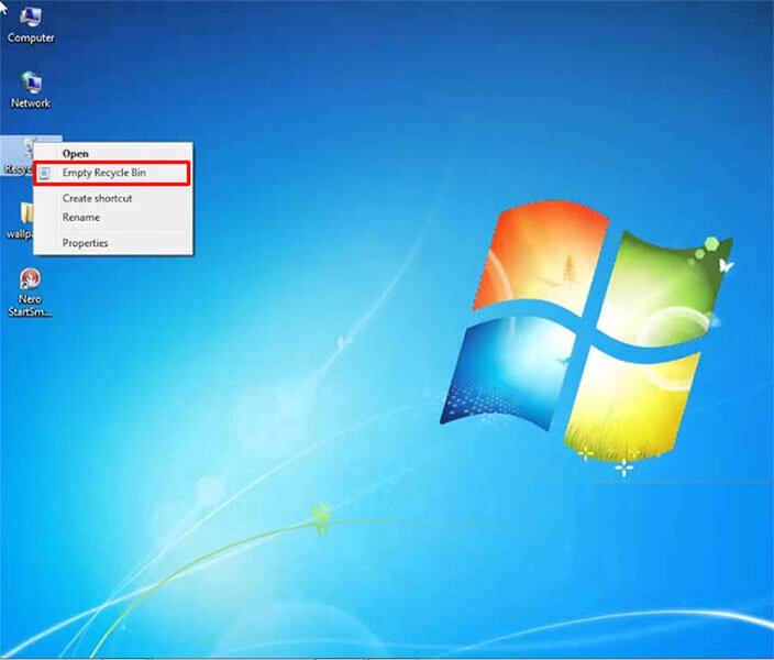 esvazie a lixeira do Windows 7 do desktop