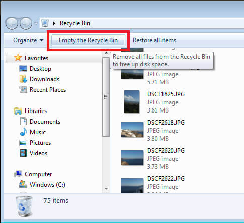 does recycle bin take up space