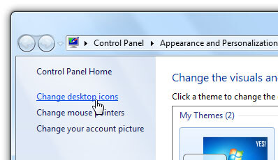 temukan keranjang sampah windows 7 - tambahkan ikon