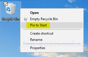 remove recycle bin from desktop on win 7 - pin to start