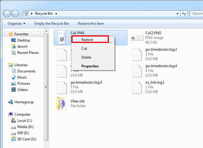 recover recycle bin windows 7 - get the file