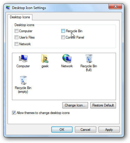 remove recycle bin from desktop on win 7 - change icon