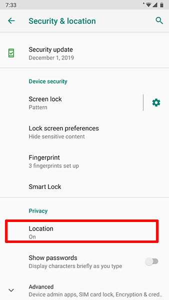 location in Privacy category