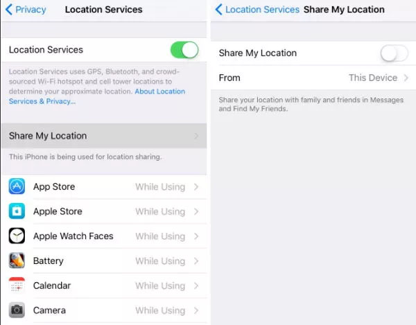 turn off Share My Location