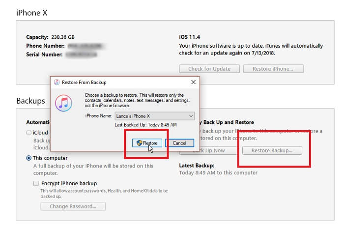 iTunes backup restoring