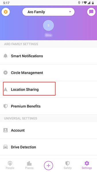 go to Location Sharing