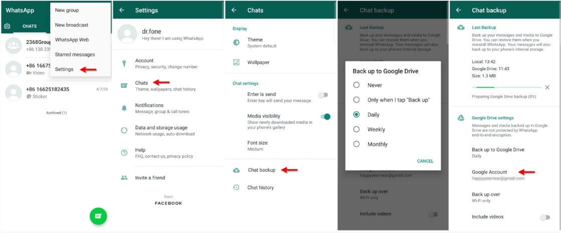 النسخ الاحتياطي لـ WhatsApp إلى Google Drive على Android