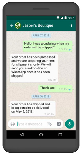 WhatsApp Business chat interface