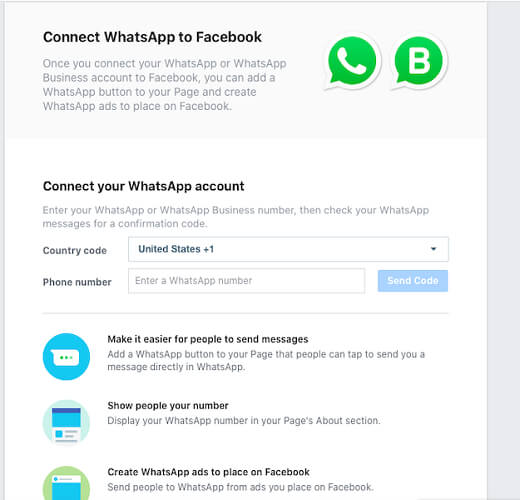 Connecter WhatsApp aux pages Facebook