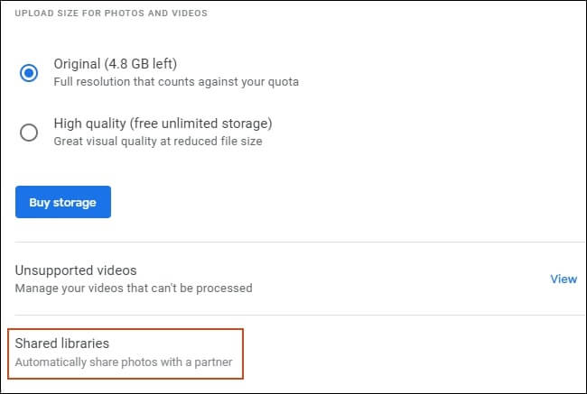 access the shared library settings