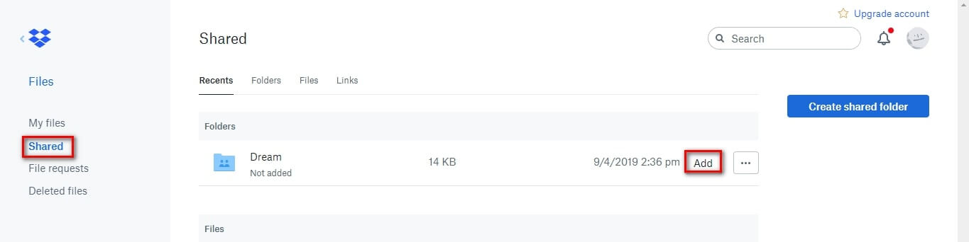 adding sharing folder to the other account
