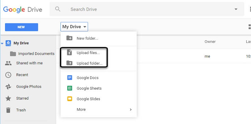select “Upload files” or “Upload folder”