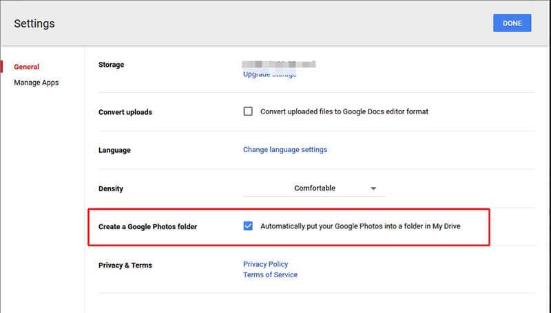 create a google photos folder