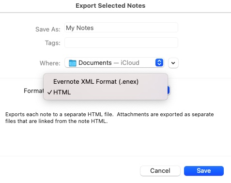 Export Evernote Notes in HTML