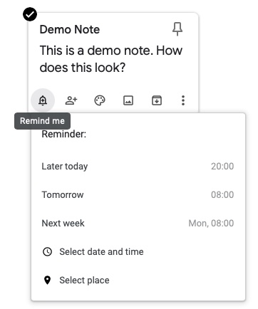 More options in Google Keep