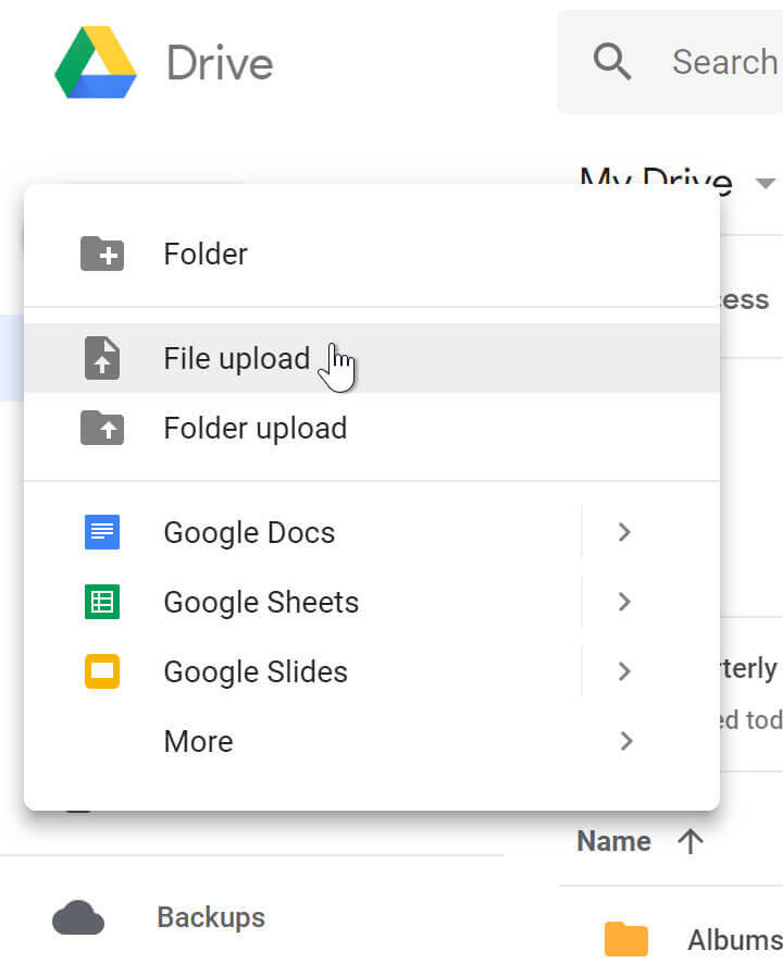 file upload google drive