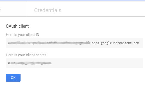 click “ok” after seeing the client id and secret