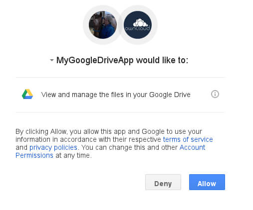 grant access to google drive by clicking allow