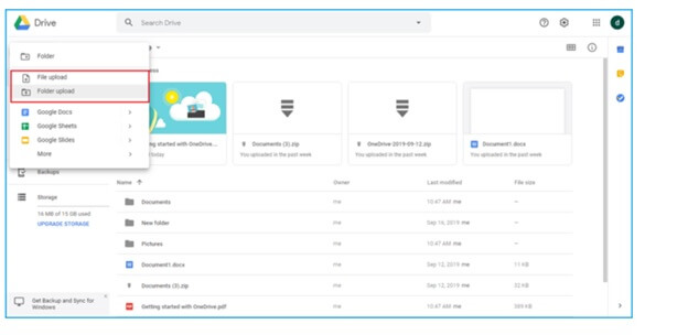 Download upload files to google drive