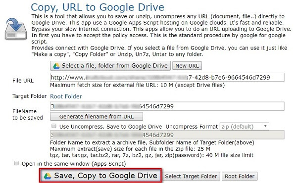 Upload URL to Google Drive