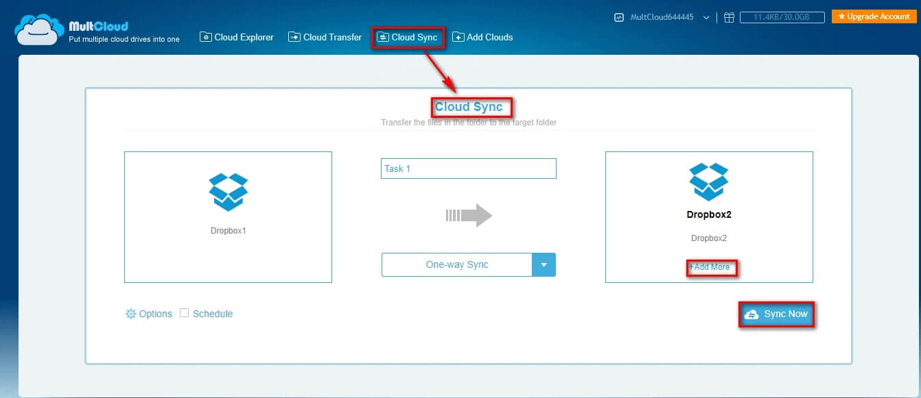 sync from one dropbox to another