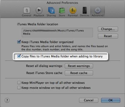  Copiare i file nella cartella multimediale iTunes 