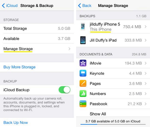 Transferir Música de iPhone para iCloud - ligar ou desligar os dados dos quais quer fazer backup