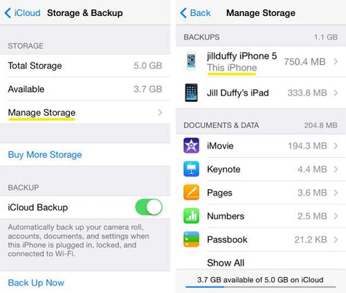 Trasferire Musica da iPhone a iCloud - attiva o disattiva il dati di cui si desidera fare il backup