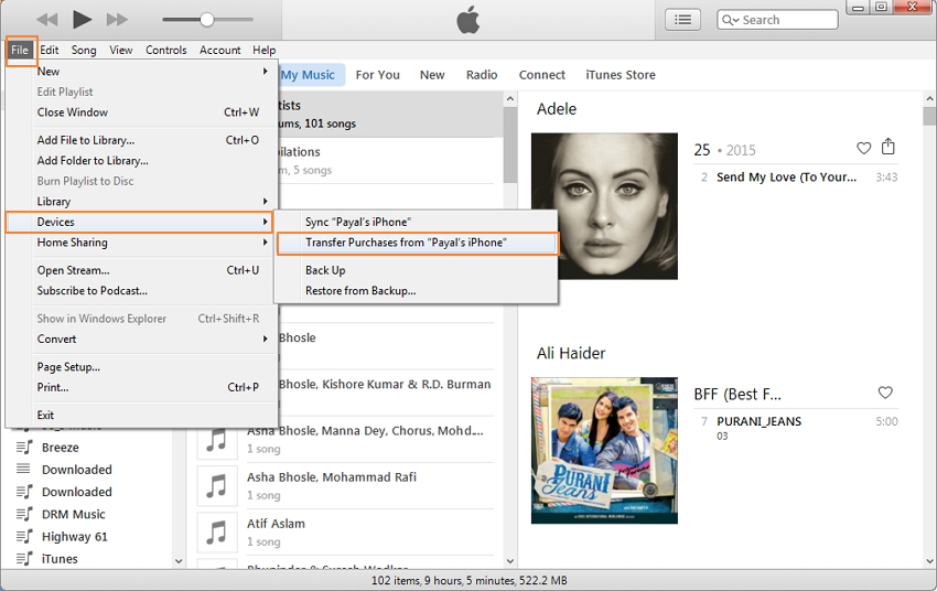 Transfer Music from iPhone to iPhone Using iTunes-step 2