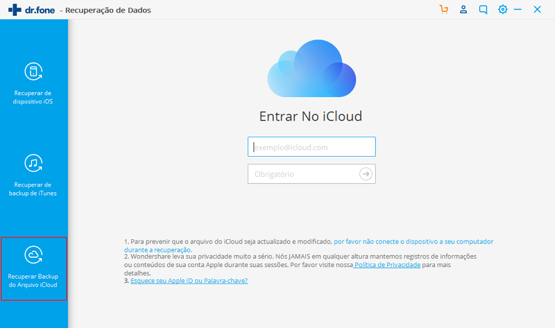 Scan iCloud to recover data-sign in iCloud