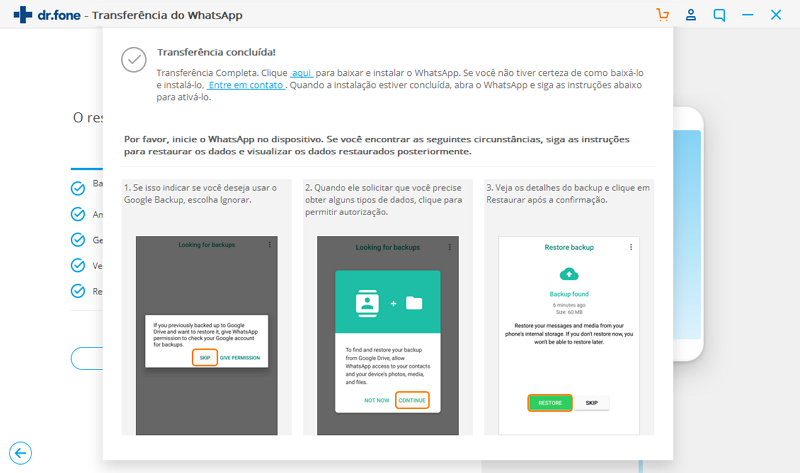 complete transferring whatsapp from android to iphone
