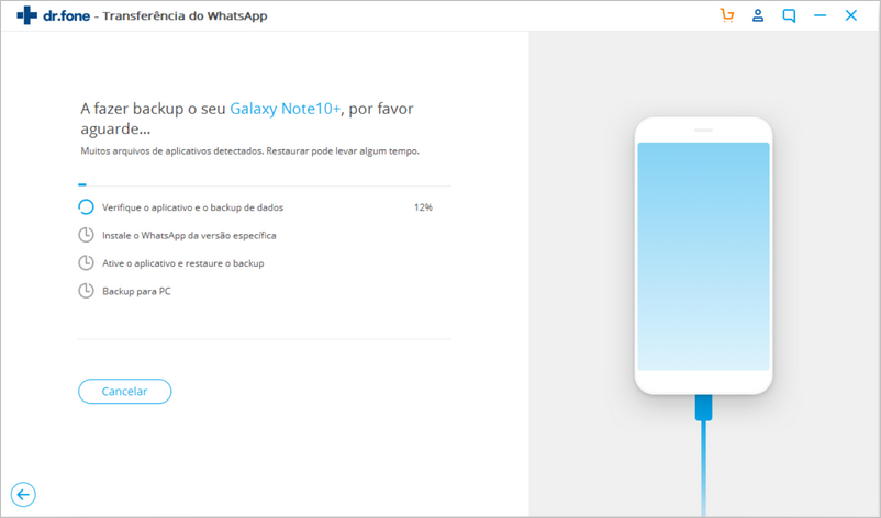 Progresso do backup de fotos do WhatsApp