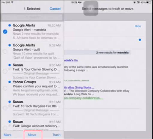 passos para apagar emails do iphone