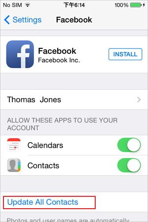 sincronizar os contactos do facebook com o iphone utilizando as definicoes