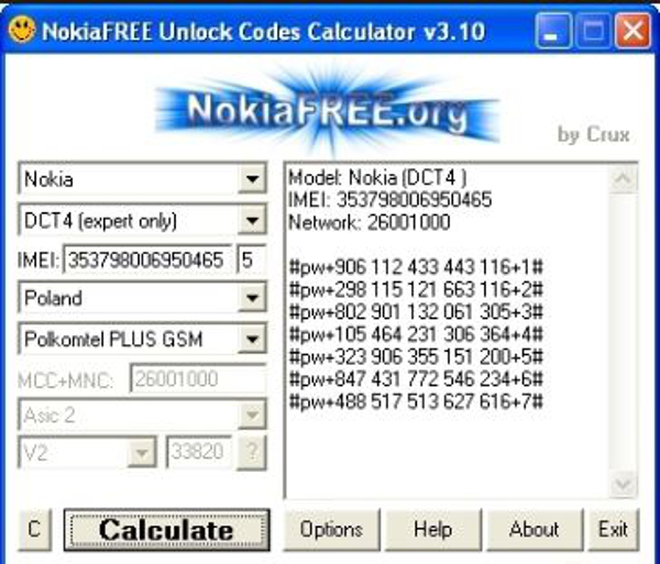 nokiafree unlock codes calculator