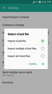 transferir contatos do samsung via vcard
