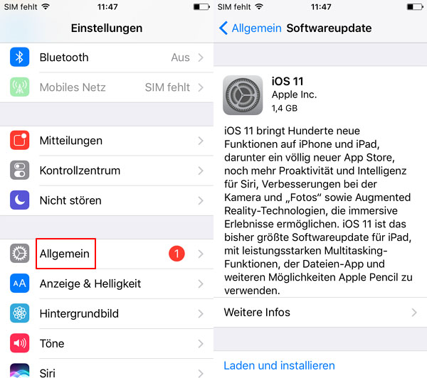 iPhone backup nicht möglich - iOS-Version aktualisieren