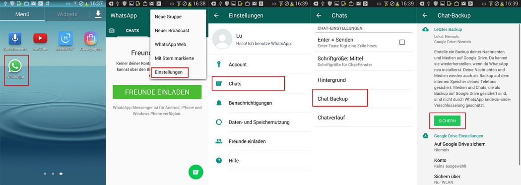 WhatsApp Nachrichten speichern - Einstellungen