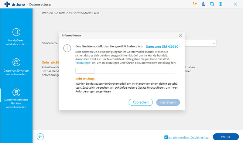 bestätigen, um defektes Android-Telefon zu scannen