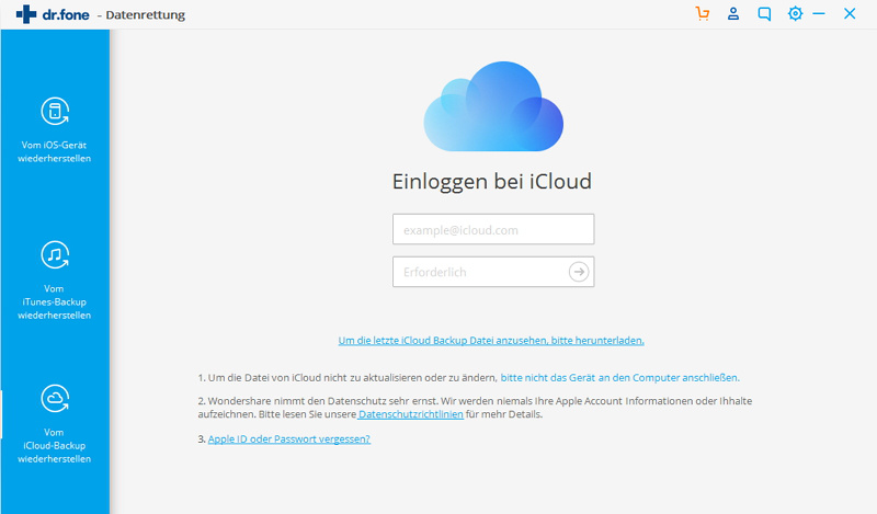 Scannen Sie die iCloud, um das Datenzeichen in der iCloud wiederherzustellen