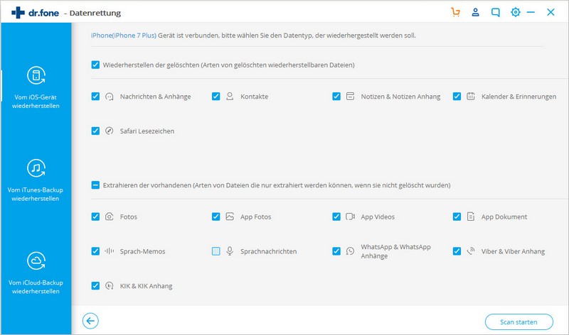 Daten im DFU-Modus wiederherstellen - Start Scan der Daten