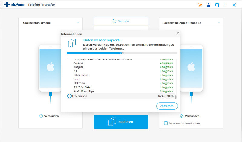 iPhone-Nachrichten mit dr.fone übertragen - Schritt 4