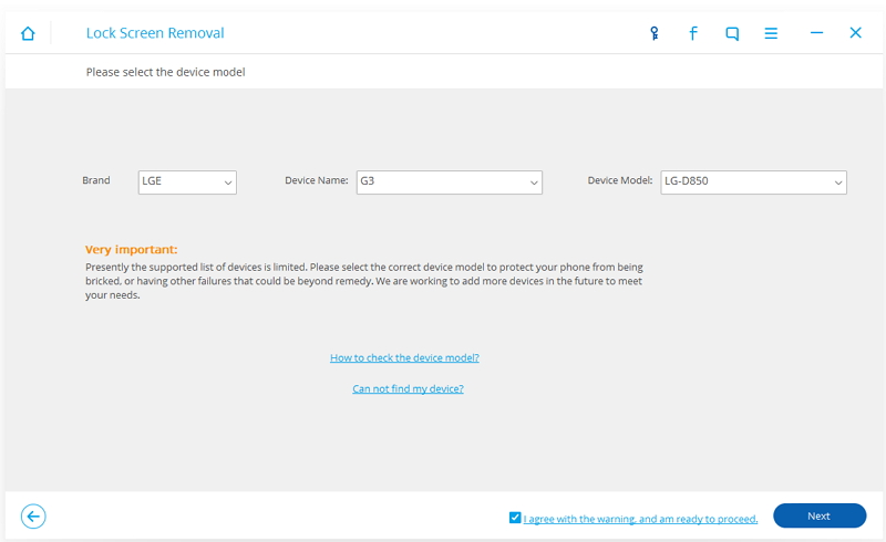 unlock lg phone - select phnone model