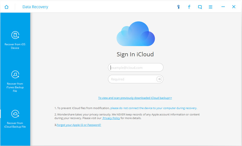 choose iCloud backup file mode