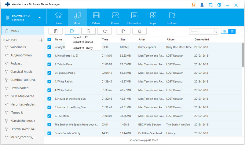Mit Dr.Fone Musik vom Android-Handy auf den Computer übertragen