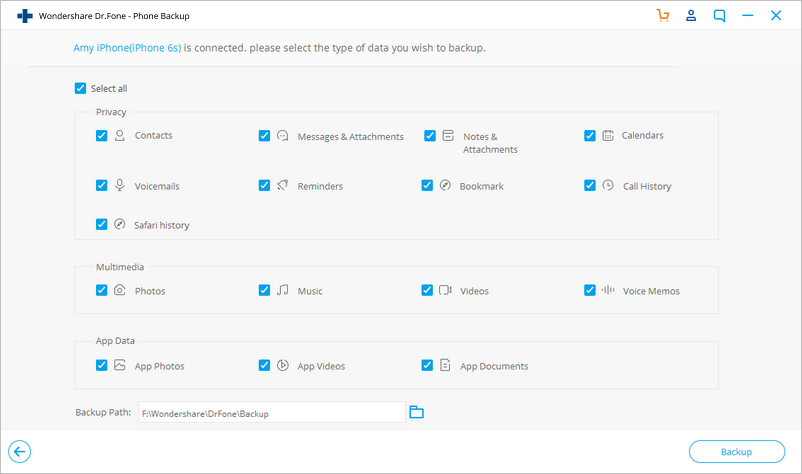 select contacts to backup