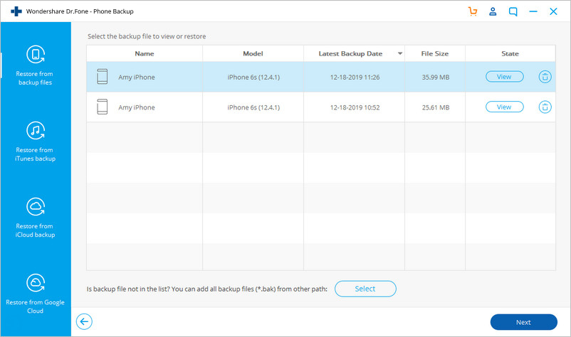  iphone xs (max) data backup-view backup history and export data